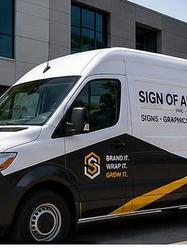 AI-generated mockup, not an actual Sign of America project — temporary design asset for layout review only. Commercial van wrap.