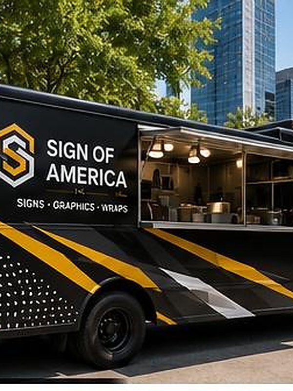AI-generated mockup, not an actual Sign of America project — temporary design asset for layout review only. Food truck wrap.