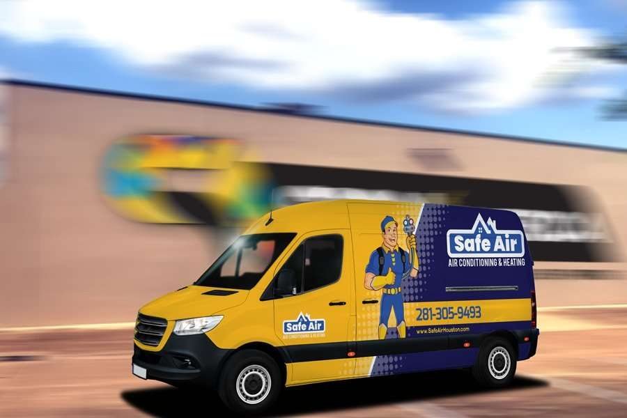 After: Safe Air’s cargo van, before and after the wrap design.