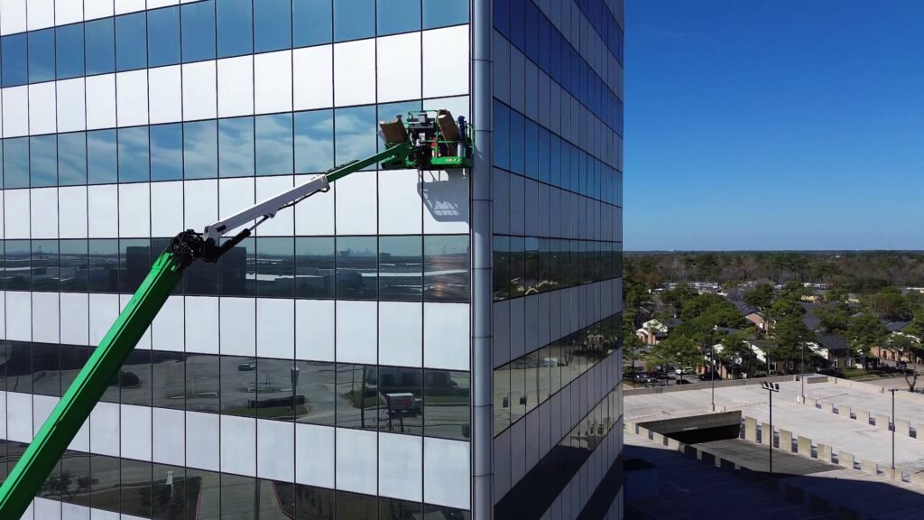 Building Banner Installation Boom Lift in Houston, TX