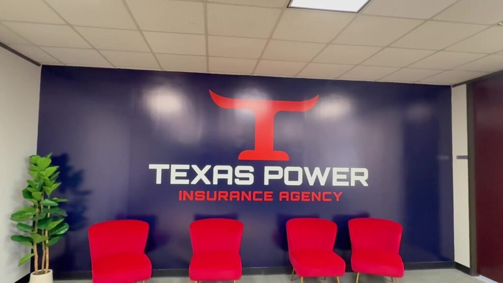 Lobby sign for Texas Power Insurance in Houston, TX