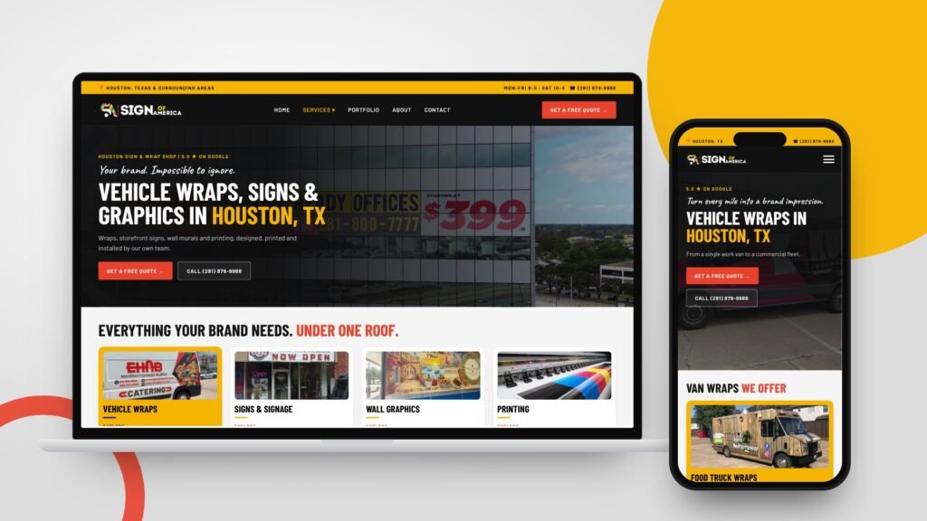 Business website for Sign of America in Houston, TX
